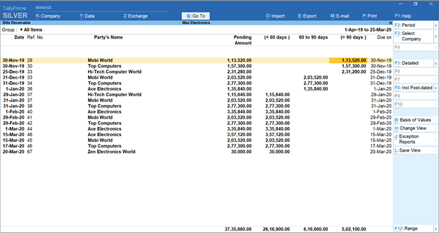 Bills ageing report generated by TallyPrime Bills ageing report generated by TallyPrime